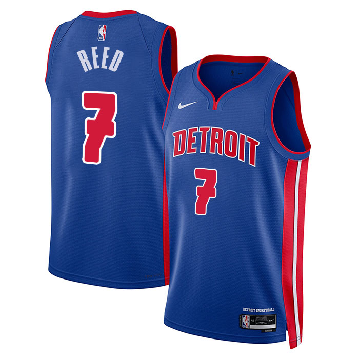 DUNK Sports High Quality Basketball Paul Reed #7 Detroit Pistons Icon Edition Fan Support Team Jersey - Blue