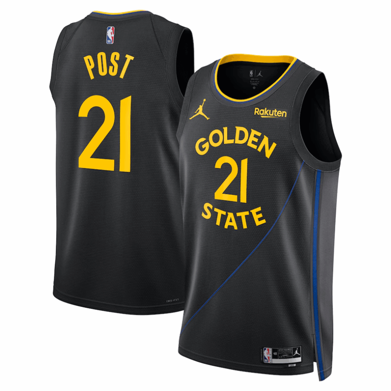 DUNK Sports High Quality Basketball Quinten Post #21 Golden State Warriors Statement Edition Fan Support Team Jersey - Black