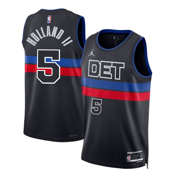 DUNK Sports High Quality Basketball Ronald Holland II #5 Detroit Pistons Statement Edition Fan Support Team Jersey - Black