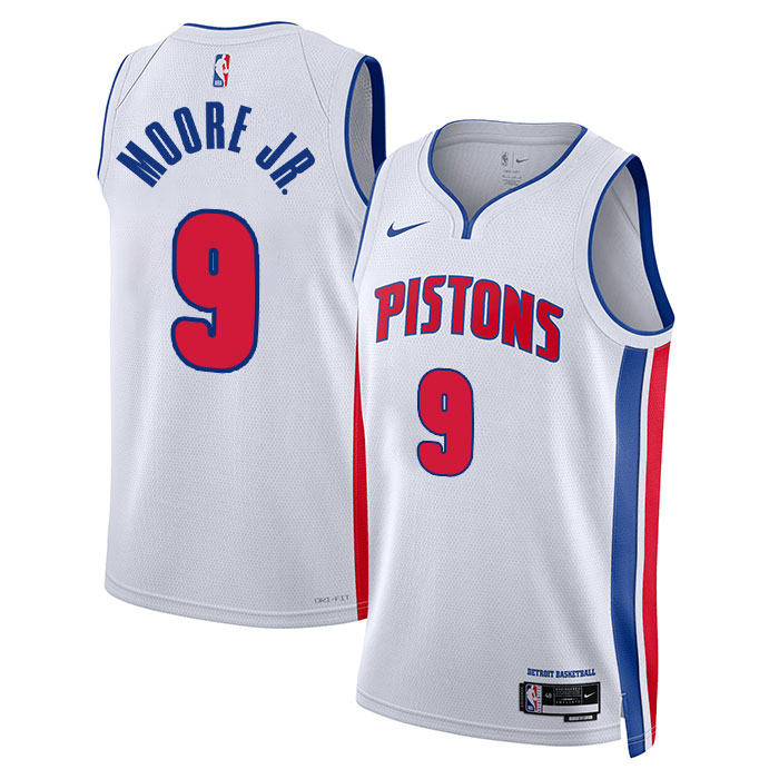 DUNK Sports High Quality Basketball Wendell Moore Jr. #9 Detroit Pistons Association Edition Fan Support Team Jersey - White