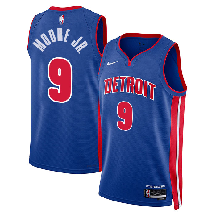 DUNK Sports High Quality Basketball Wendell Moore Jr. #9 Detroit Pistons Icon Edition Fan Support Team Jersey - Blue