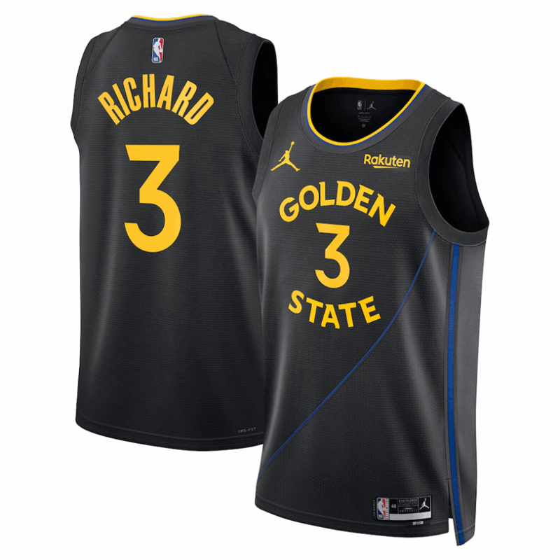DUNK Sports High Quality Basketball Will Richard #3 Golden State Warriors Statement Edition Fan Support Team Jersey - Black