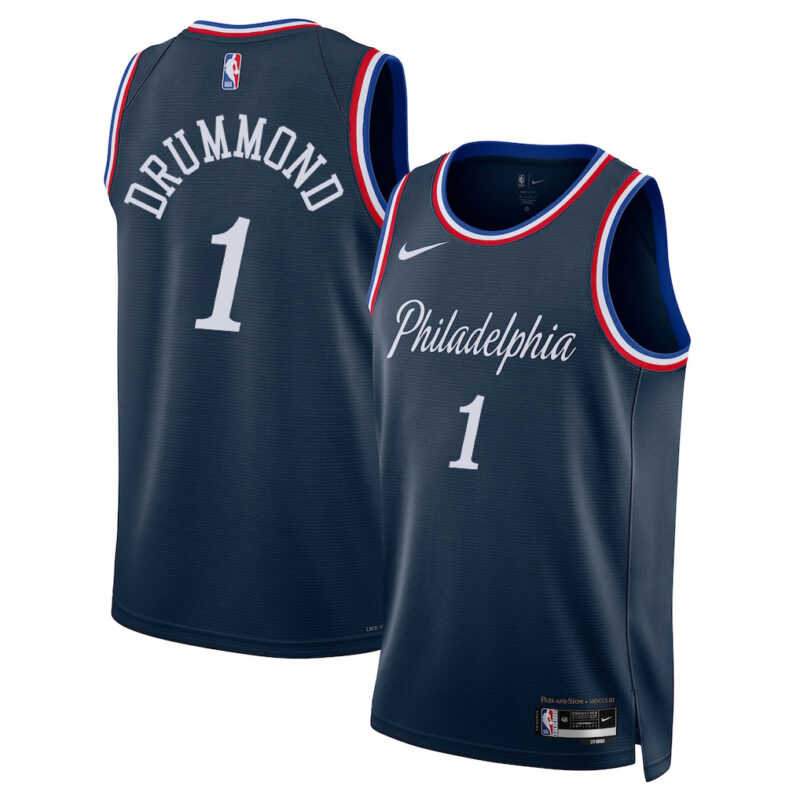 DUNK Sports High Quality Basketball Andre Drummond #1 Philadelphia 76ers City Edition 2025-26 Fan Support Team Jersey - Navy