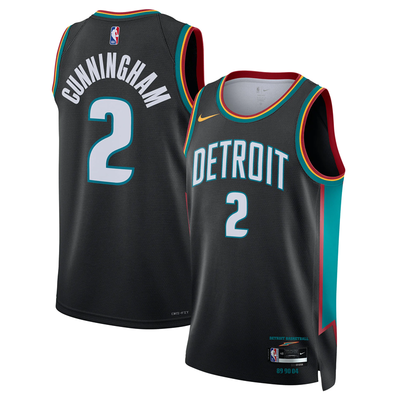 DUNK Sports High Quality Basketball Cade Cunningham #2 Detroit Pistons City Edition 2025-26 Fan Support Team Jersey - Charcoal