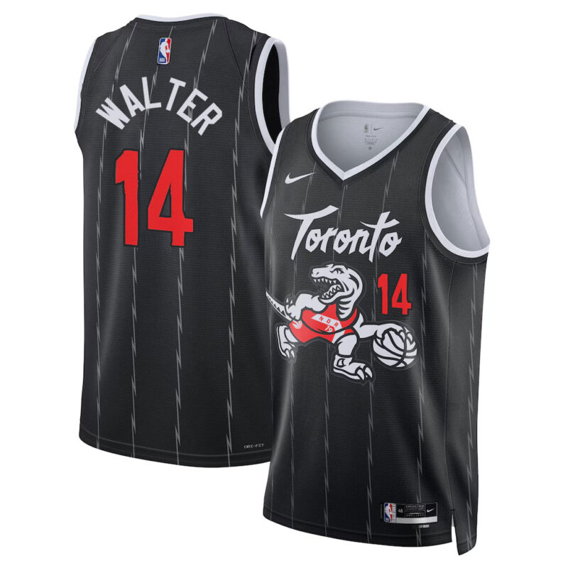 DUNK Sports High Quality Basketball Ja'Kobe Walter #14 Toronto Raptors City Edition 2025-26 Fan Support Team Jersey - Black