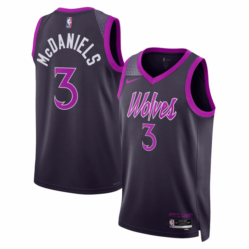 DUNK Sports High Quality Basketball Jaden McDaniels #3 Minnesota Timberwolves City Edition 2025-26 Fan Support Team Jersey - Black