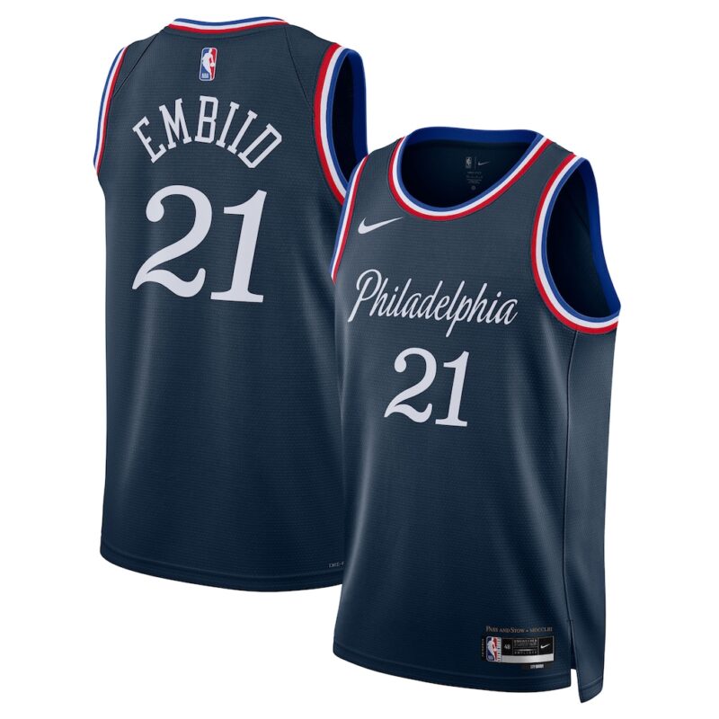 DUNK Sports High Quality Basketball Joel Embiid #21 Philadelphia 76ers City Edition 2025-26 Fan Support Team Jersey - Navy
