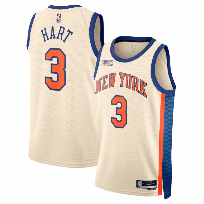 DUNK Sports High Quality Basketball Josh Hart #3 New York Knicks City Edition 2025-26 Fan Support Team Jersey - Cream