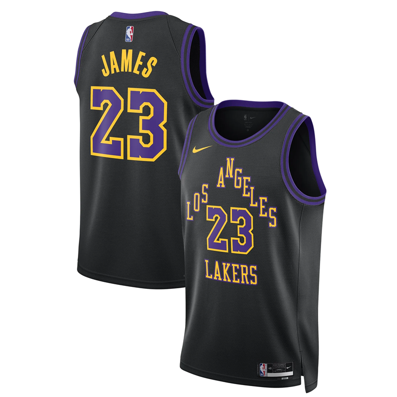 DUNK Sports High Quality Basketball LeBron James #23 Los Angeles Lakers City Edition 2025-26 Fan Support Team Jersey - Black