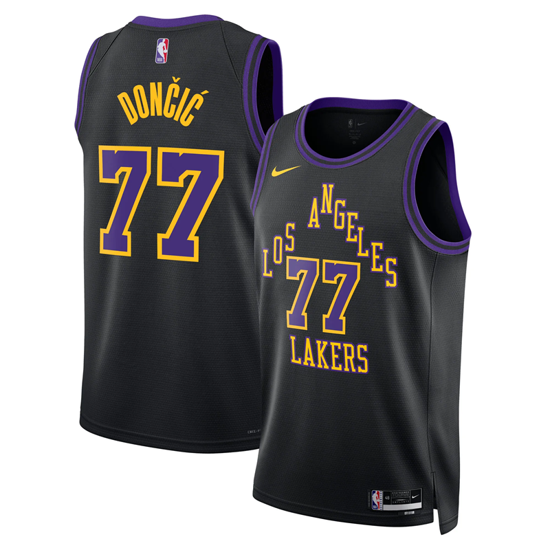 DUNK Sports High Quality Basketball Luka Doncic #77 Los Angeles Lakers City Edition 2025-26 Fan Support Team Jersey - Black
