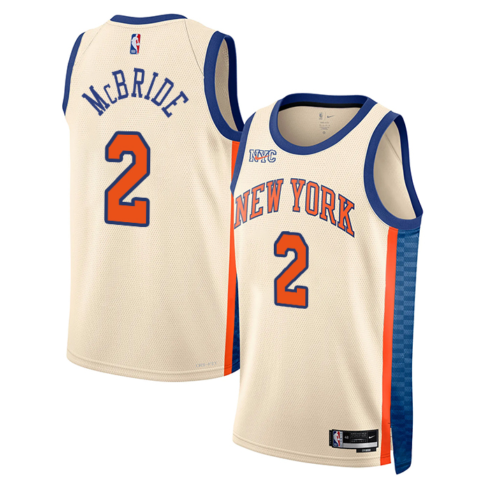 DUNK Sports High Quality Basketball Miles McBride #2 New York Knicks City Edition 2025-26 Fan Support Team Jersey - Cream