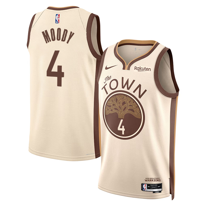 DUNK Sports High Quality Basketball Moses Moody #4 Golden State Warriors City Edition 2025-26 Fan Support Team Jersey - Tan