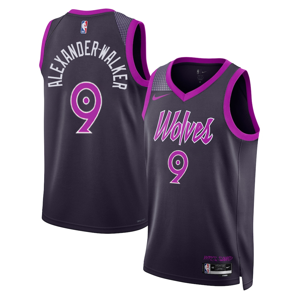 Basketball Nickeil Alexander-Walker #9 Minnesota Timberwolves City Edition 2025-26 Fan Support Team Jersey - Black