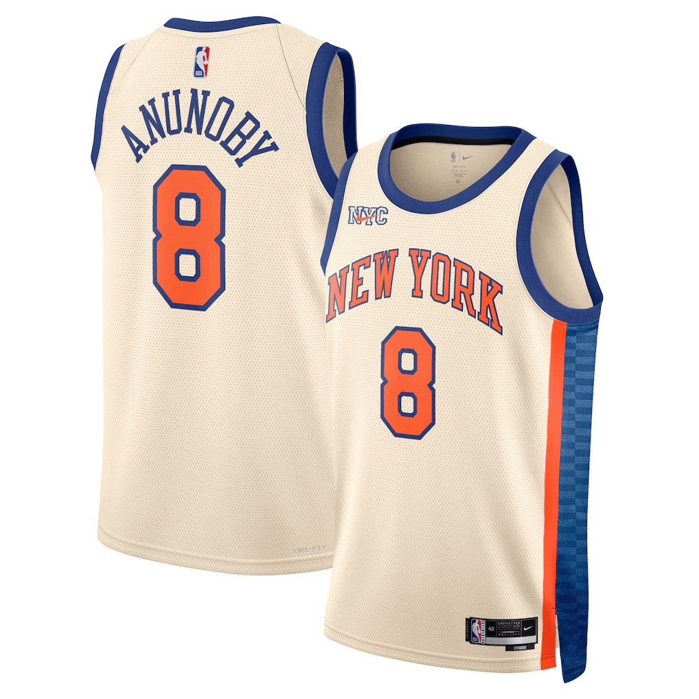 Basketball OG Anunoby #8 New York Knicks City Edition 2025-26 Fan Support Team Jersey - Cream