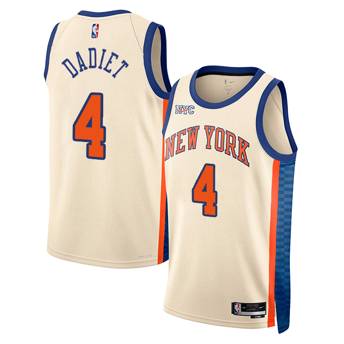 DUNK Sports High Quality Basketball Pacome Dadiet #4 New York Knicks City Edition 2025-26 Fan Support Team Jersey - Cream
