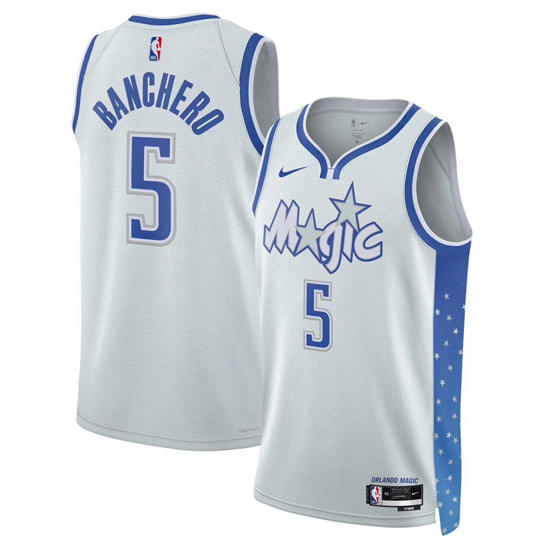 DUNK Sports High Quality Basketball Paolo Banchero #5 Orlando Magic City Edition 2025-26 Fan Support Team Jersey - Silver