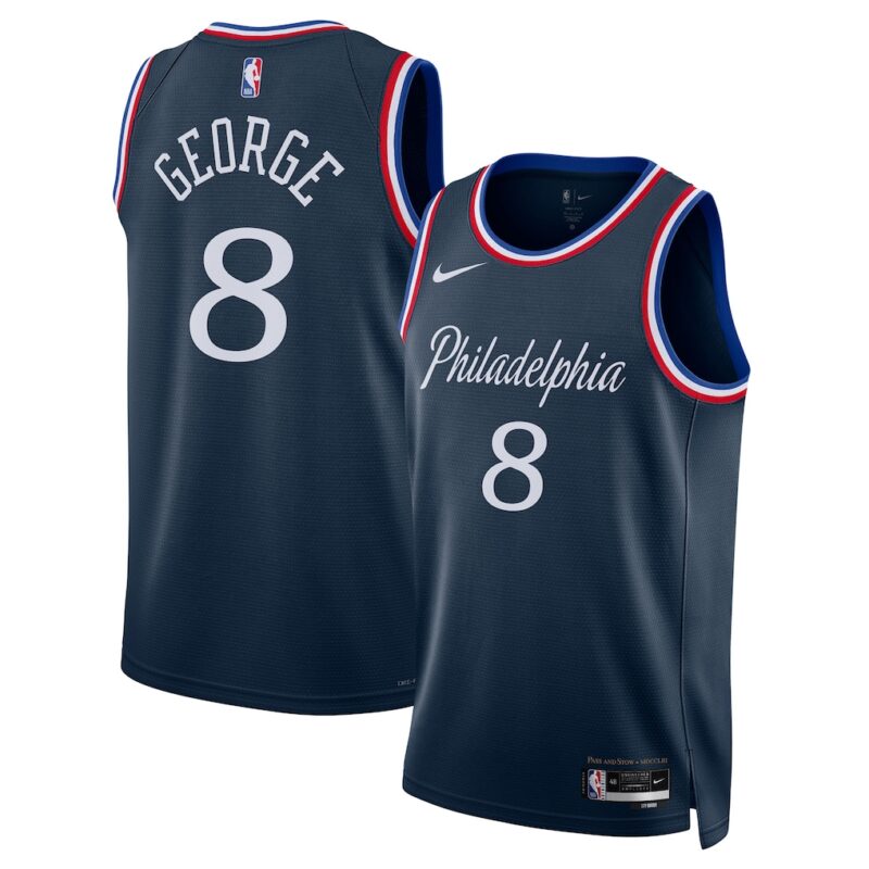 DUNK Sports High Quality Basketball Paul George #8 Philadelphia 76ers City Edition 2025-26 Fan Support Team Jersey - Navy
