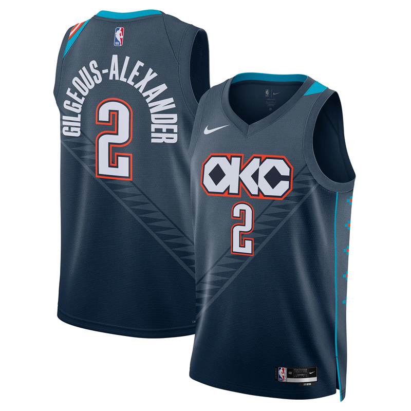 DUNK Sports High Quality Basketball Shai Gilgeous-Alexander #2 Oklahoma City Thunder City Edition 2025-26 Fan Support Team Jersey - Navy