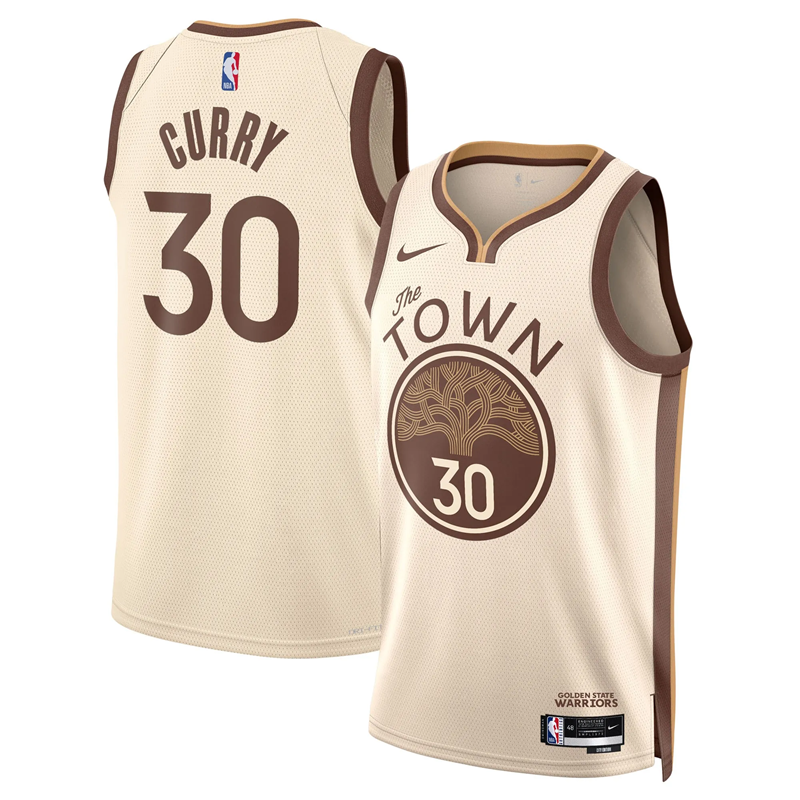DUNK Sports High Quality Basketball Stephen Curry #30 Golden State Warriors City Edition 2025-26 Fan Support Team Jersey - Tan