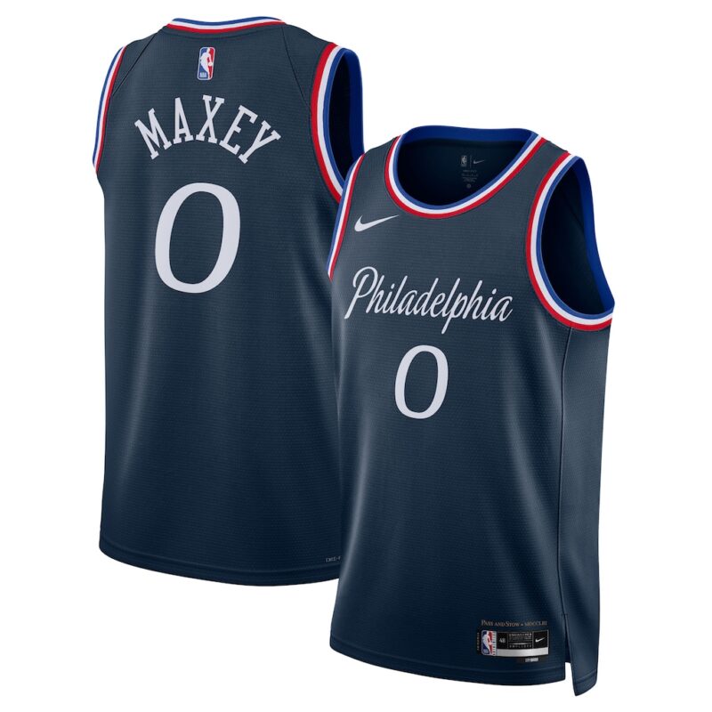 DUNK Sports High Quality Basketball Tyrese Maxey #0 Philadelphia 76ers City Edition 2025-26 Fan Support Team Jersey - Navy
