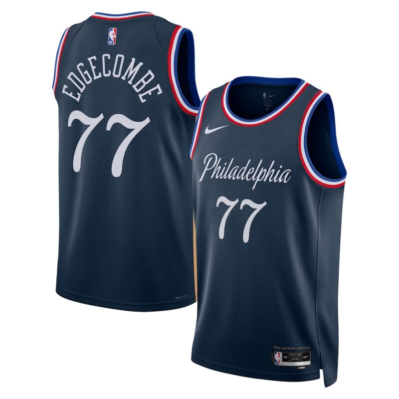 DUNK Sports High Quality Basketball VJ Edgecombe #77 Philadelphia 76ers City Edition 2025-26 Fan Support Team Jersey - Navy