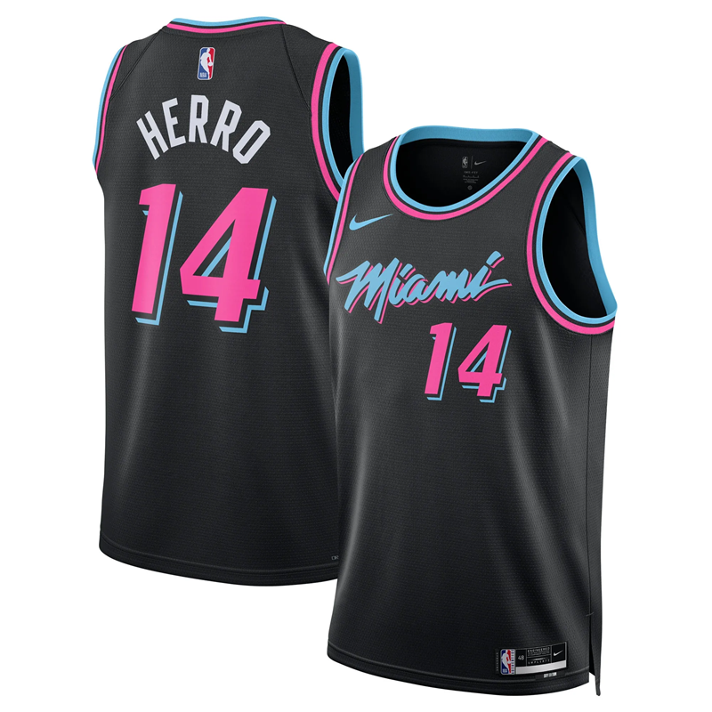 DUNK Sports High Quality Basketball Tyler Herro #14 Miami Heat City Edition 2025-26 Fan Support Team Jersey - Black